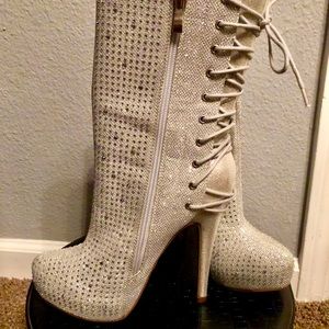 Unze Lavi Embellished Mid-Calf Boots/Stiletto Heel